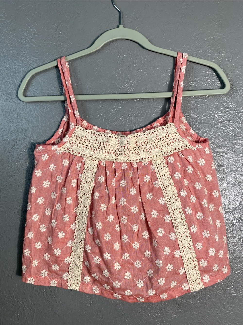 Bonnie Jean Girls 16 Boho Floral Crochet Tank Top Pink Cotton Fits Women X-Small